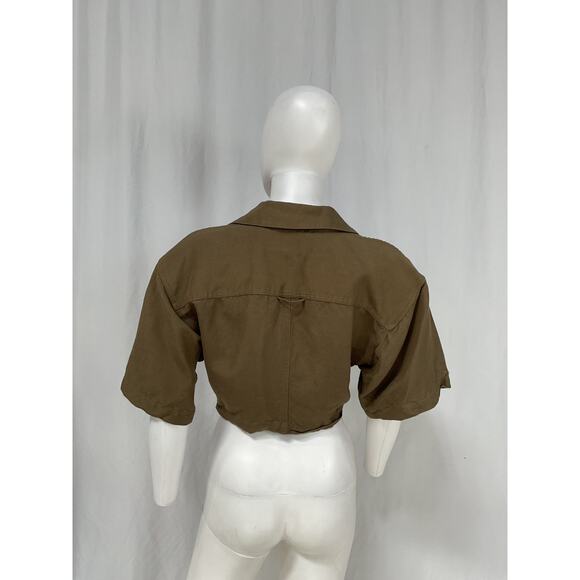 L'Academie 'The Chrisa' Green Linen Crop Blouse Size M - Picture 3 of 5